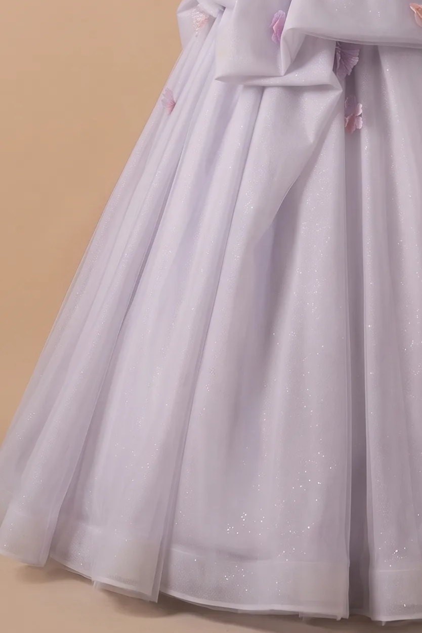 Lavender Floral Wedding Dress with 3D Flower Details - Strapless Tulle Ball Gown with Layered Skirt - Romantic Wedding Dress Plus Size