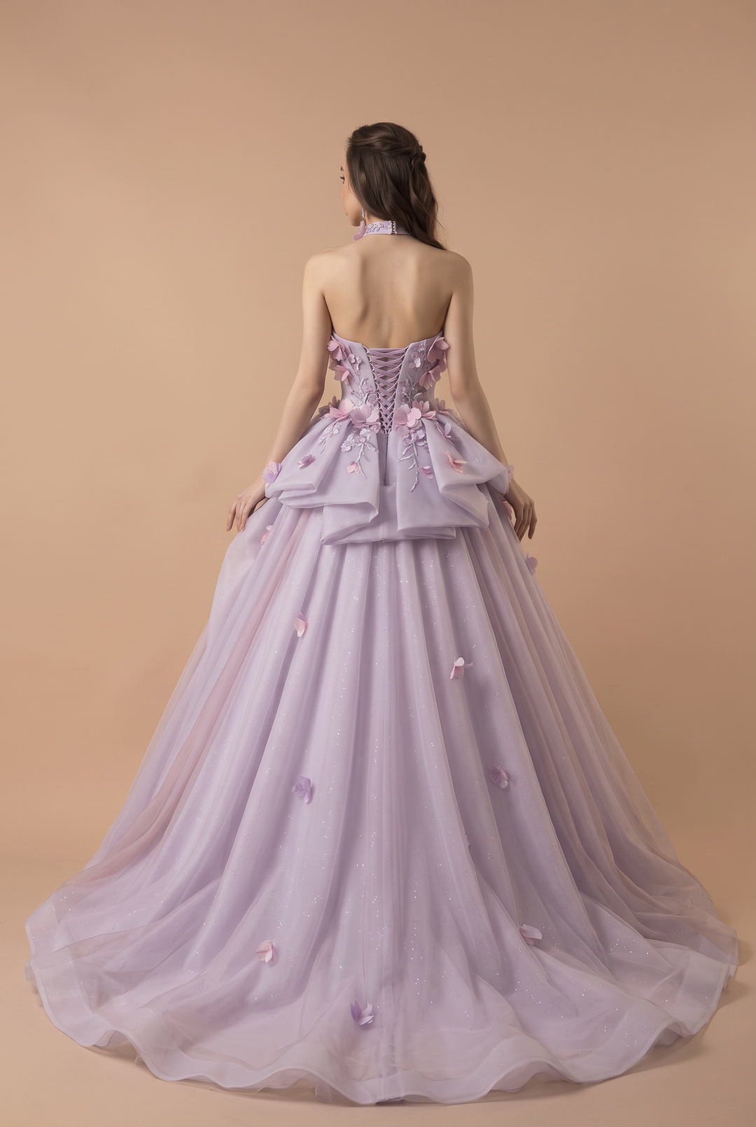 Lavender Floral Wedding Dress with 3D Flower Details - Strapless Tulle Ball Gown with Layered Skirt - Romantic Wedding Dress Plus Size