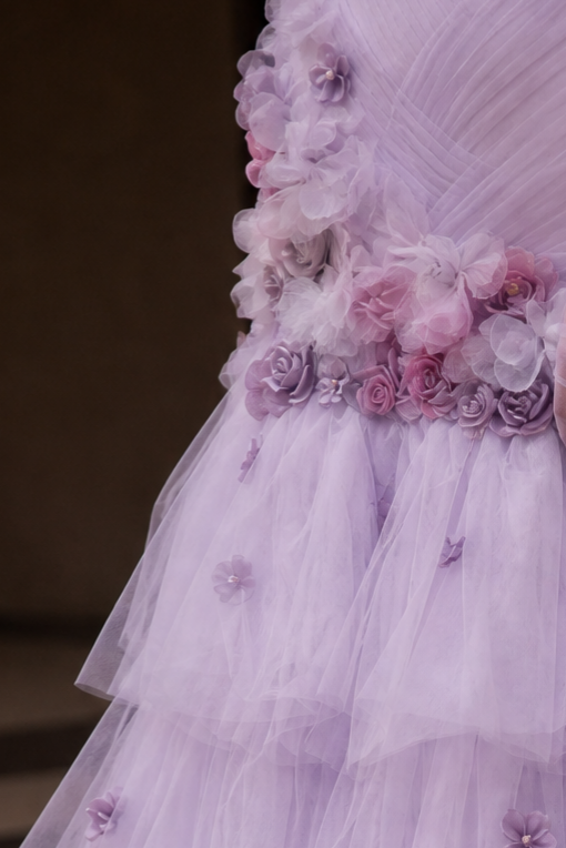 Lavender Mermaid Evening Dress with 3D Floral Appliqué and Tiered Ruffle Tulle Skirt Plus Size