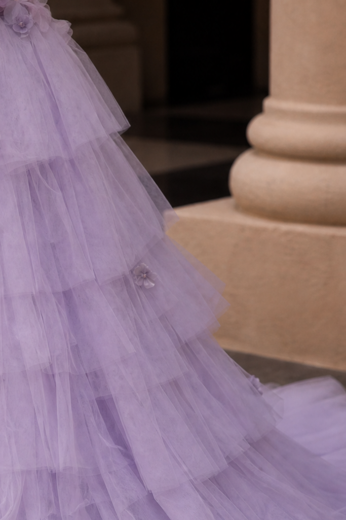 Lavender Mermaid Evening Dress with 3D Floral Appliqué and Tiered Ruffle Tulle Skirt Plus Size