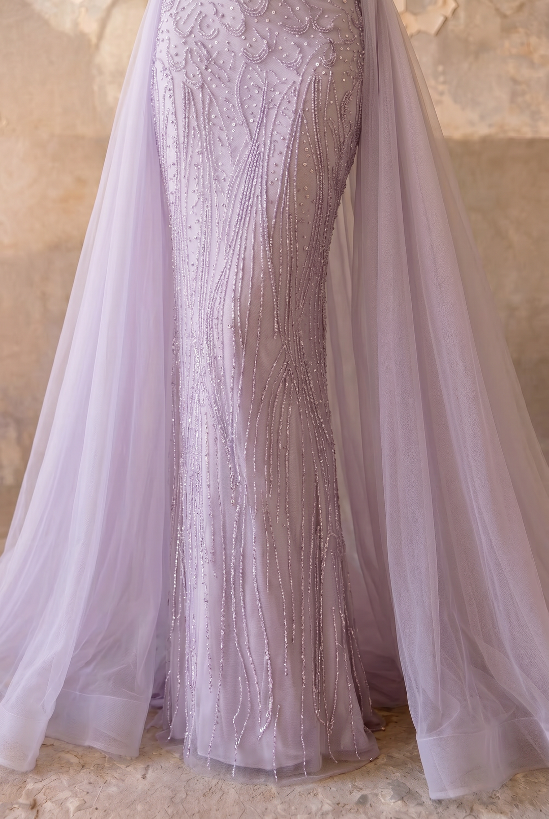 Elegant Lilac Sequin and Tulle Evening Gown - Pretty Purple Sequin Dress with Long Sleeves Plus Size
