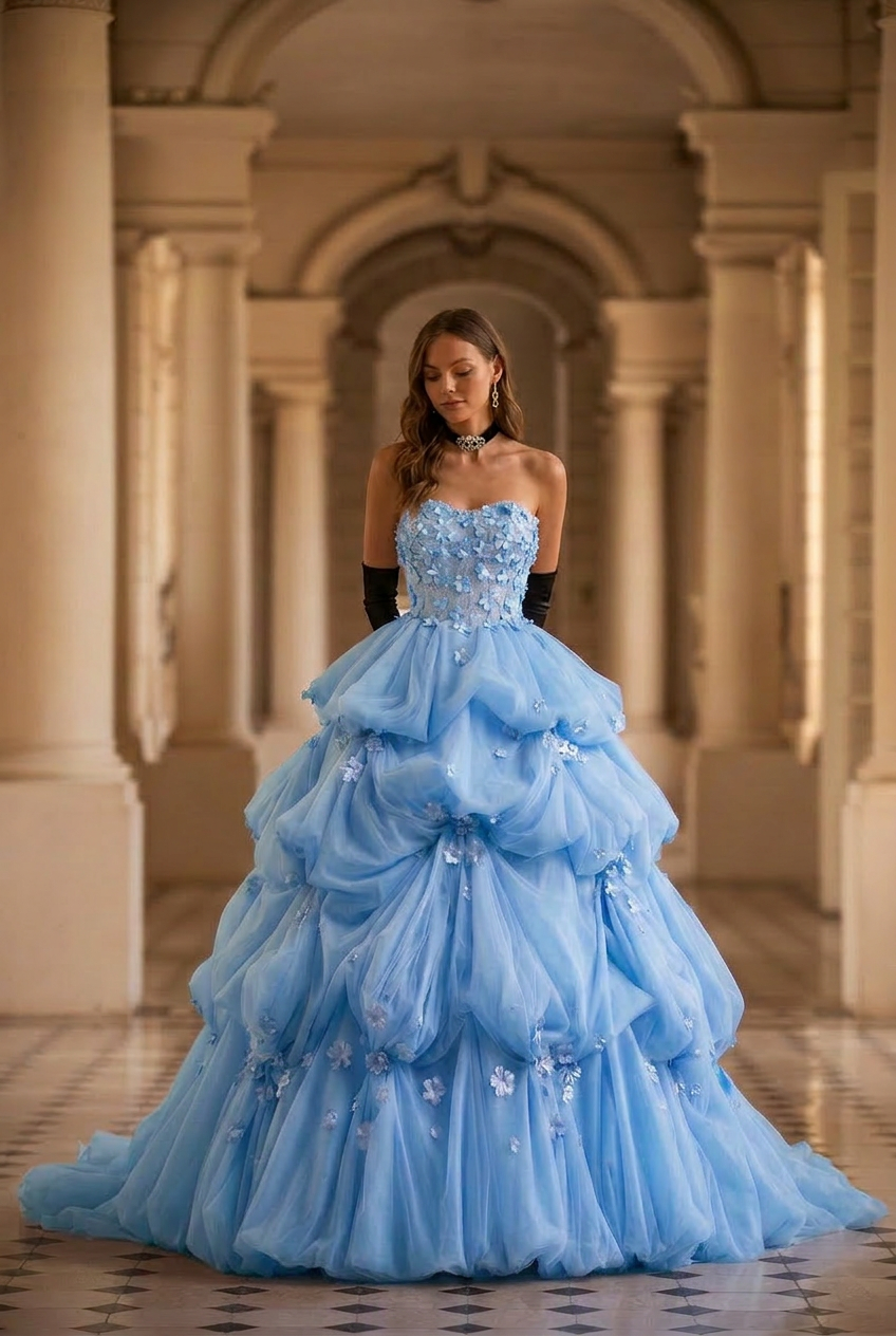 Lavender Floral Tulle Princess Ball Gown Strapless Corset Fairy Evening Dress Romantic Couture Formal Gown Fantasy Prom Dress Plus Size