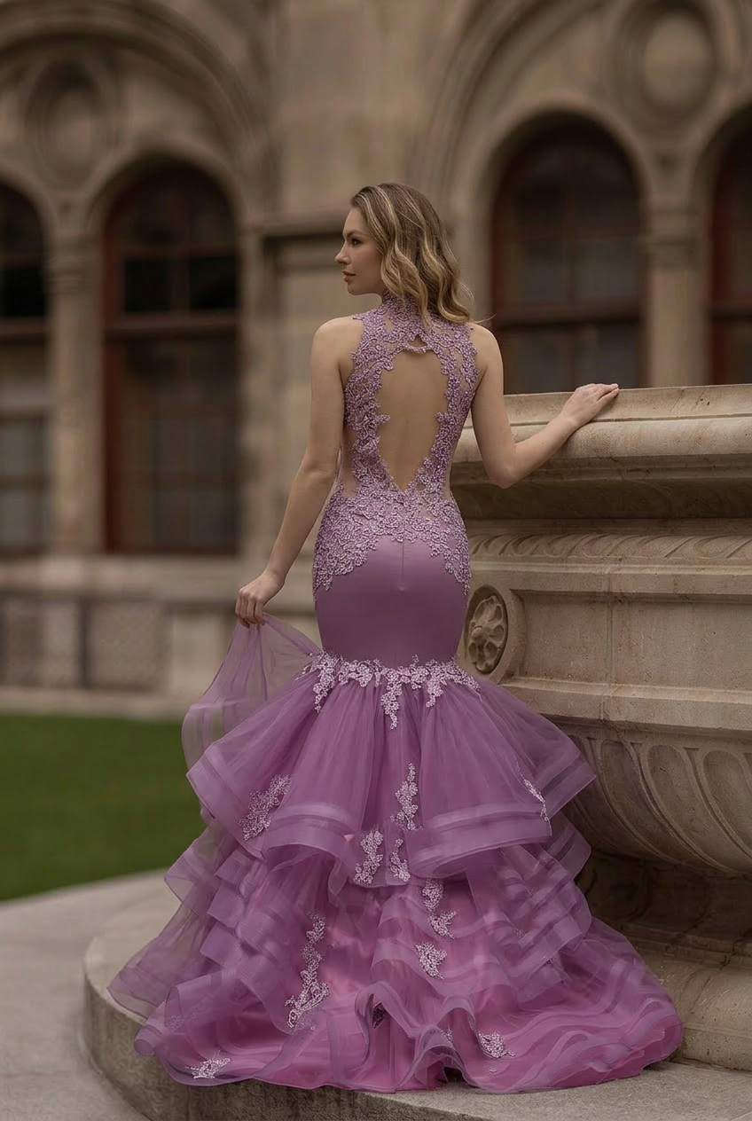 Lavender Purple Lace Mermaid Gothic Wedding Dress - High Neck Halter L WonderlandByLilian Lavender Purple Lace Mermaid Gothic Wedding Dress - High Neck Halter L WonderlandByLilian