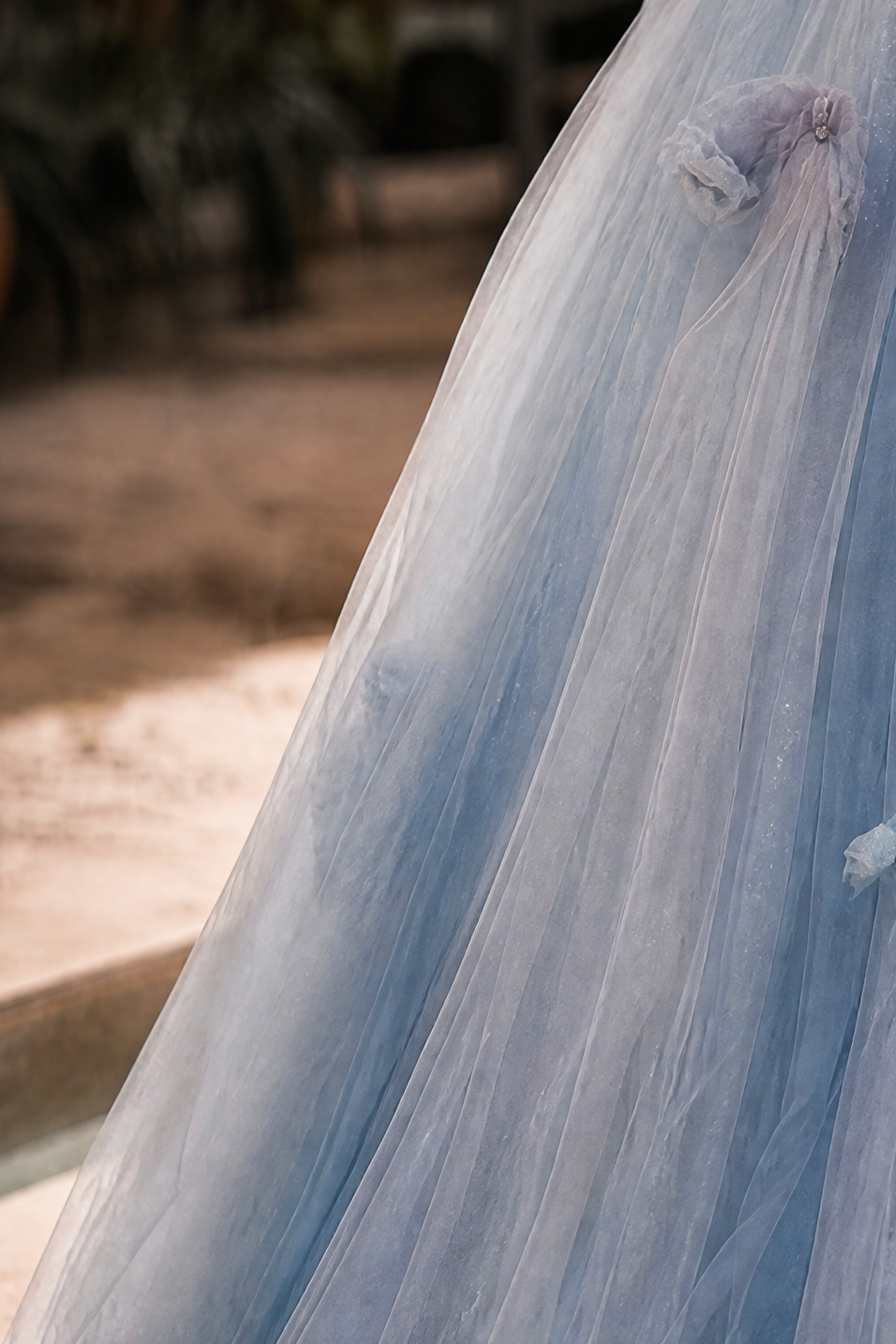 Light Blue Fairy Tale Tulle Gown - Floral Corset Back Wedding Dress Plus Size