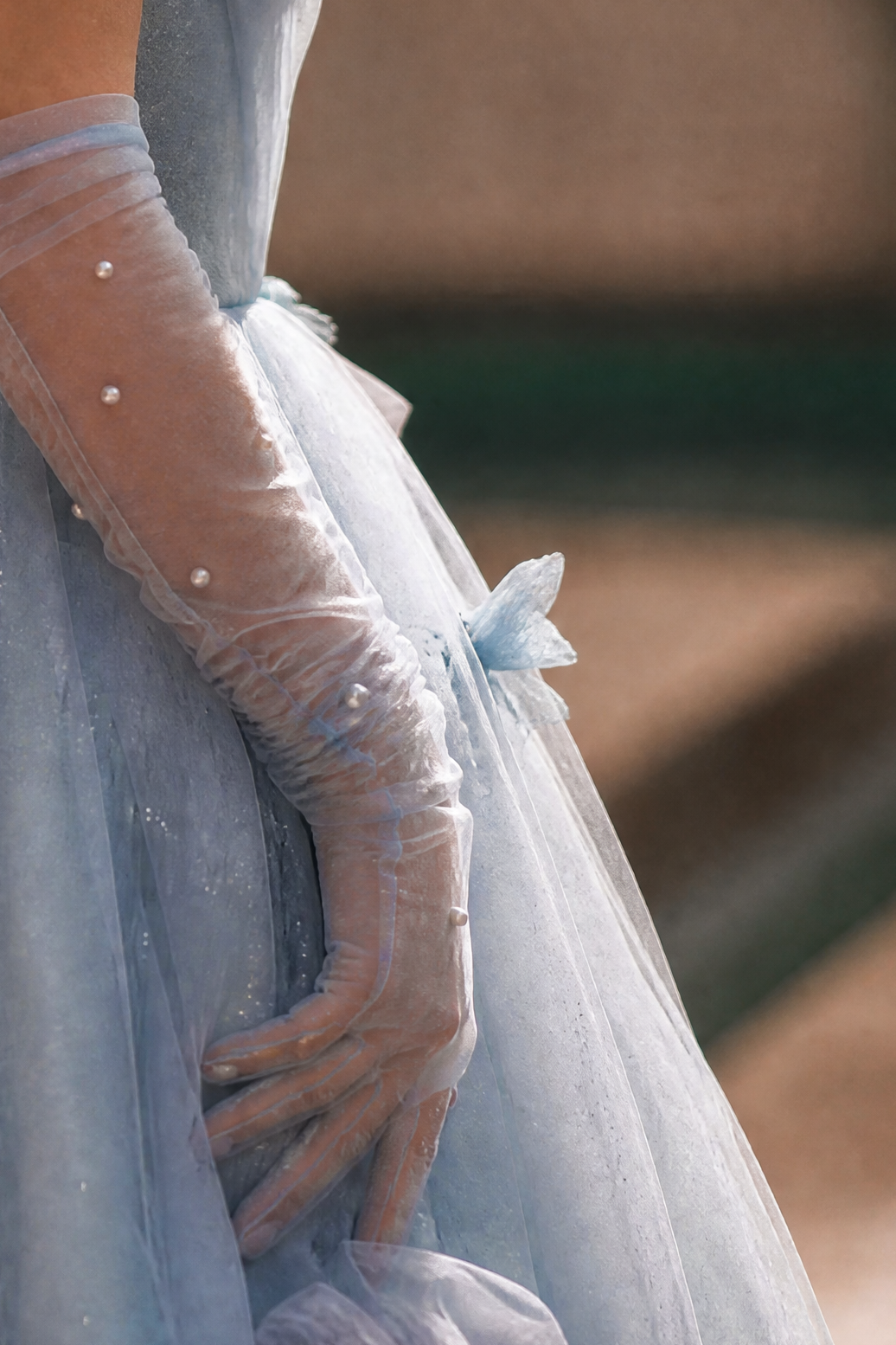 Light Blue Fairy Tale Tulle Gown - Floral Corset Back Wedding Dress Plus Size