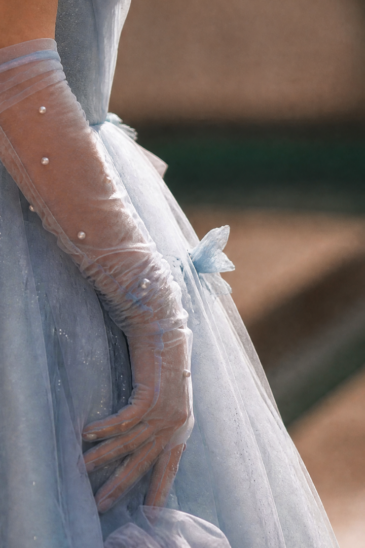 Light Blue Fairy Tale Tulle Gown - Floral Corset Back Wedding Dress Plus Size