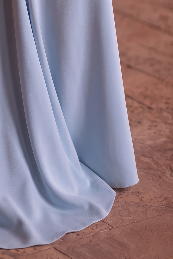 Light Blue Mermaid Evening Dress with Ruffle Sleeves – Long Sleeve Evening Dress with Beaded Bodice and Lace-Up Back Plus Size