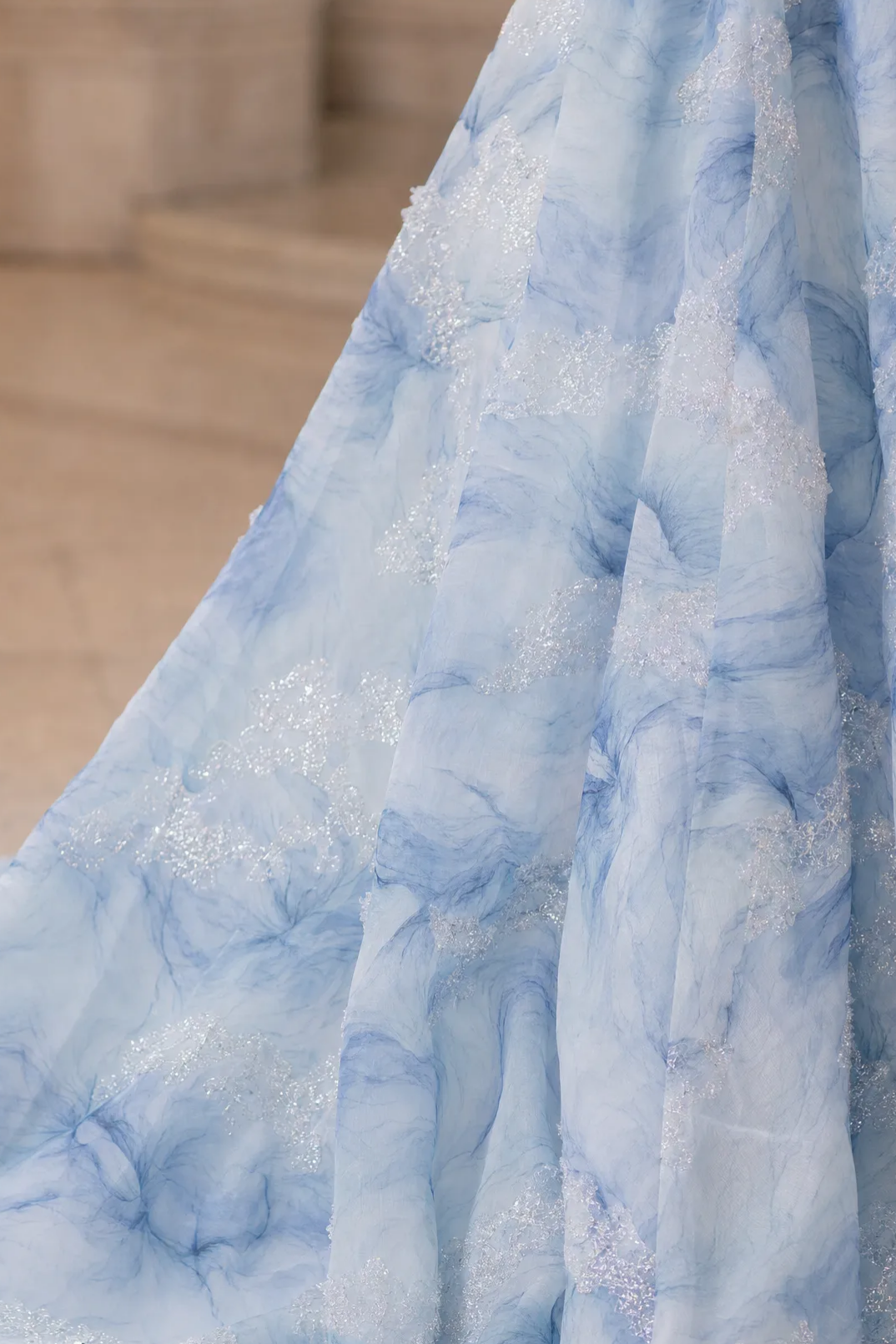 Light Blue Evening Dress with Floral Embellishments and Strapless – Floral Evening Dress with Lace-Up Back Plus Size