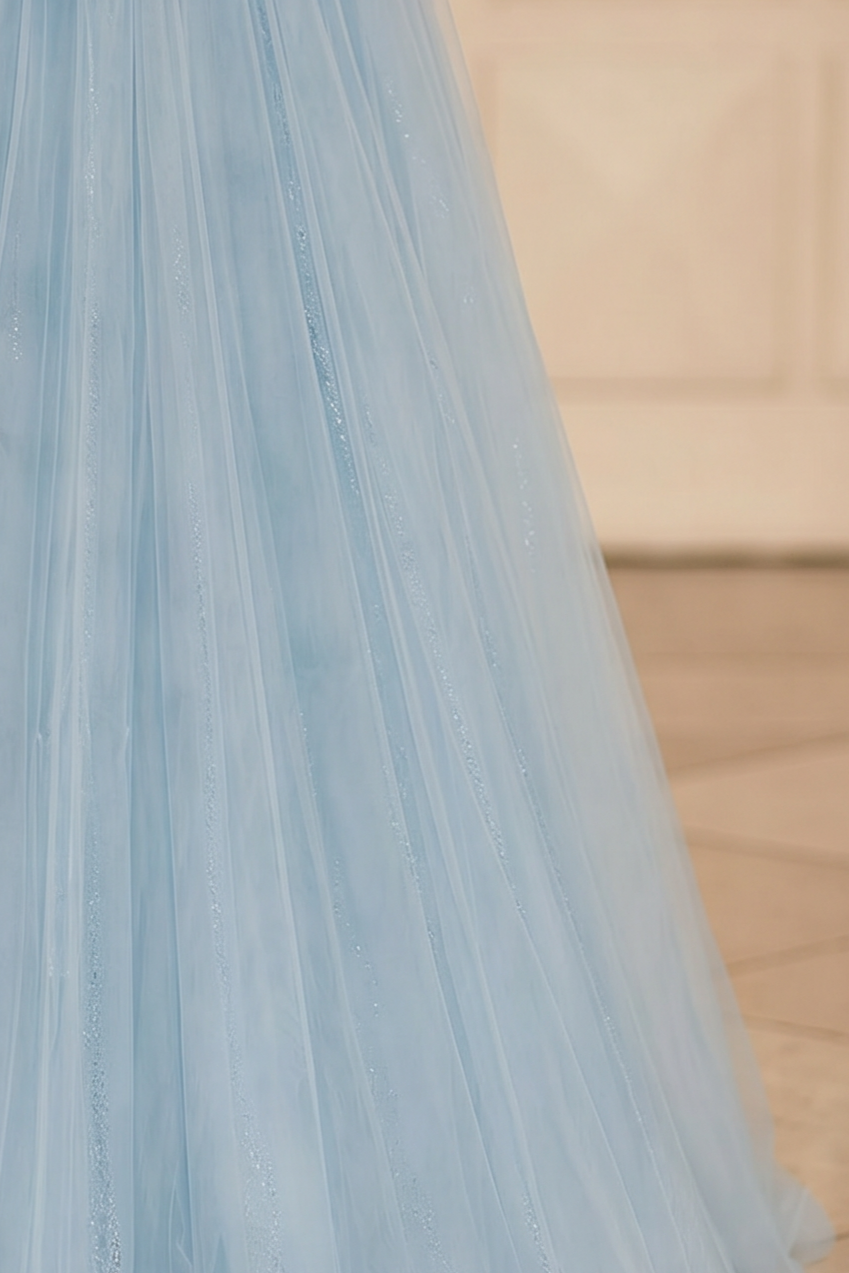 Light Blue Strapless Evening Dress with Beading – Corset Evening Dress with Lace-Up Back Plus Size