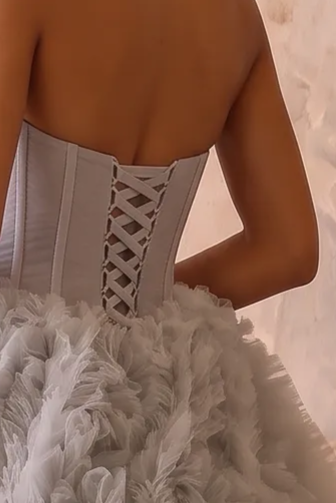 Light Grey Tulle Evening Dress - Corset Back Wedding Dress Plus Size