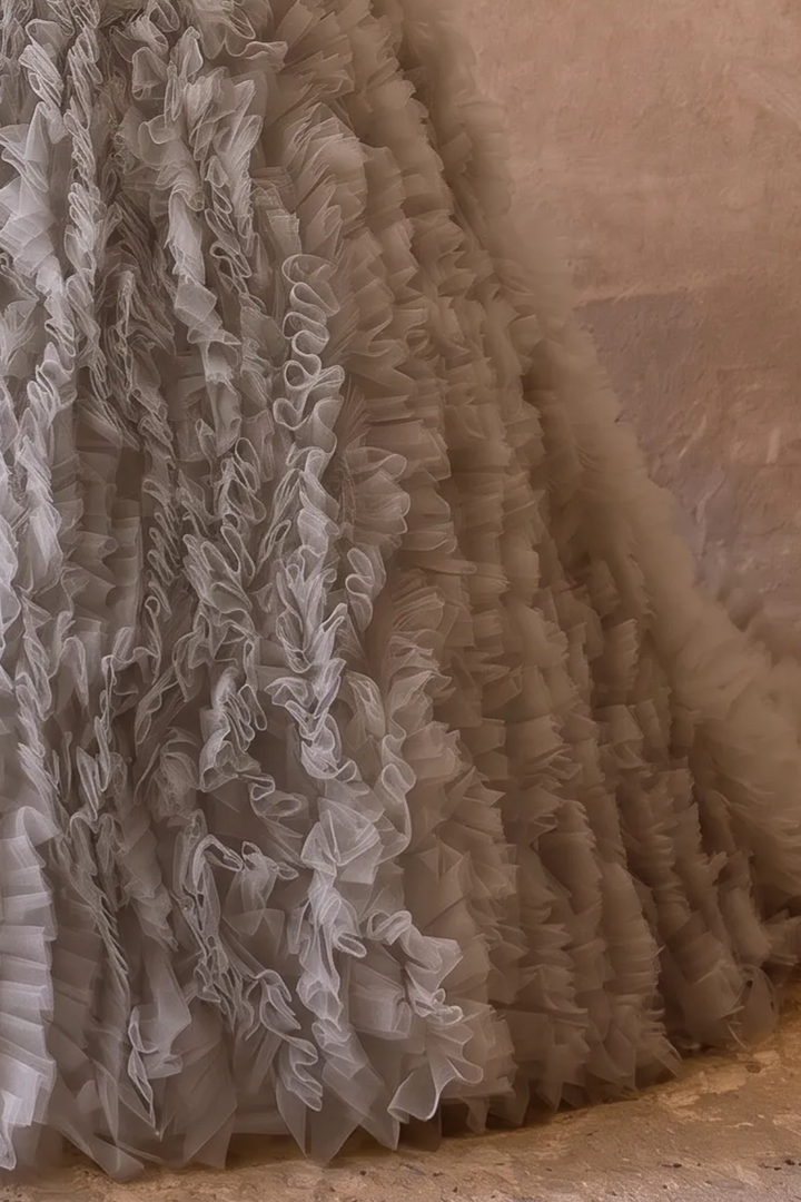 Light Grey Tulle Evening Dress - Corset Back Wedding Dress Plus Size