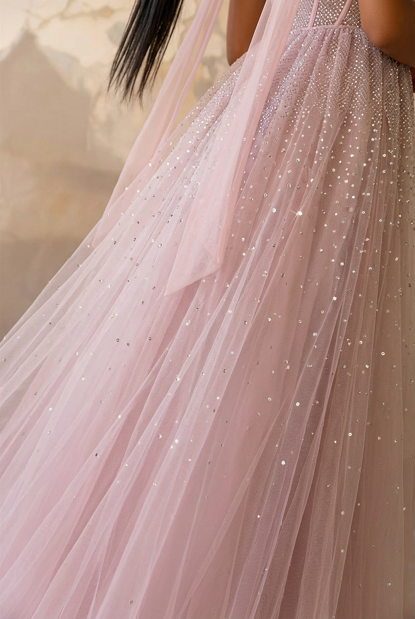 Light Pink Sequin Evening Dress with Corset Bodice – Sparkly Maxi Dress with Corset Back Plus Size