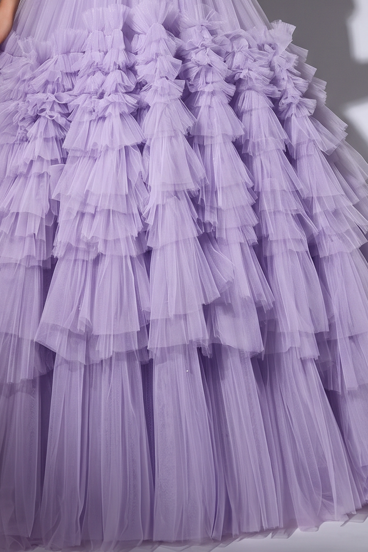 Light Purple Off-Shoulder Tulle Party Dress - Purple Corset Back Wedding Dress Plus Size