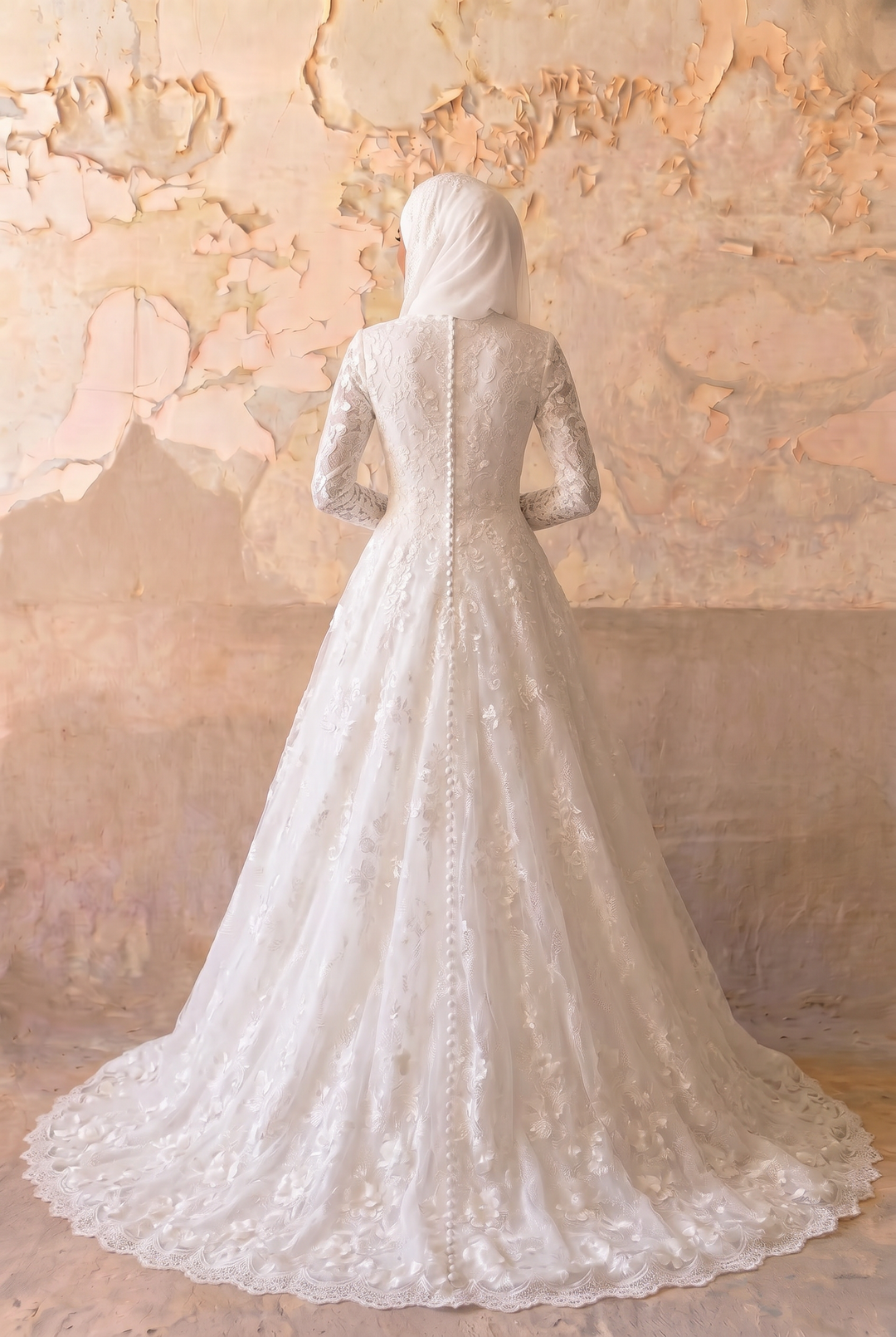 Luxury Modest 3D Floral Lace A-Line Wedding Dress with Long Sleeves- Illusion Neck and Cathedral Train Plus Size