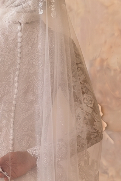 Luxury Modest Lace Wedding Dress with High Neck, Long Sleeves, Layered Lace Cape and A-Line Tulle Skirt Plus Size