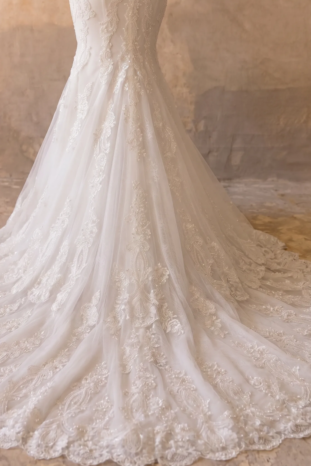 Luxury Modest Mermaid Wedding Dress with Draped High Neck-Puff Sleeves and Lace Appliqués – Elegant Bridal Gown Plus Size