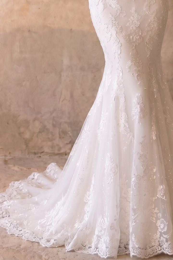 Luxury Modest Mermaid Wedding Dress with High Neck- Long Lace Sleeves and Cathedral Train Plus Size
