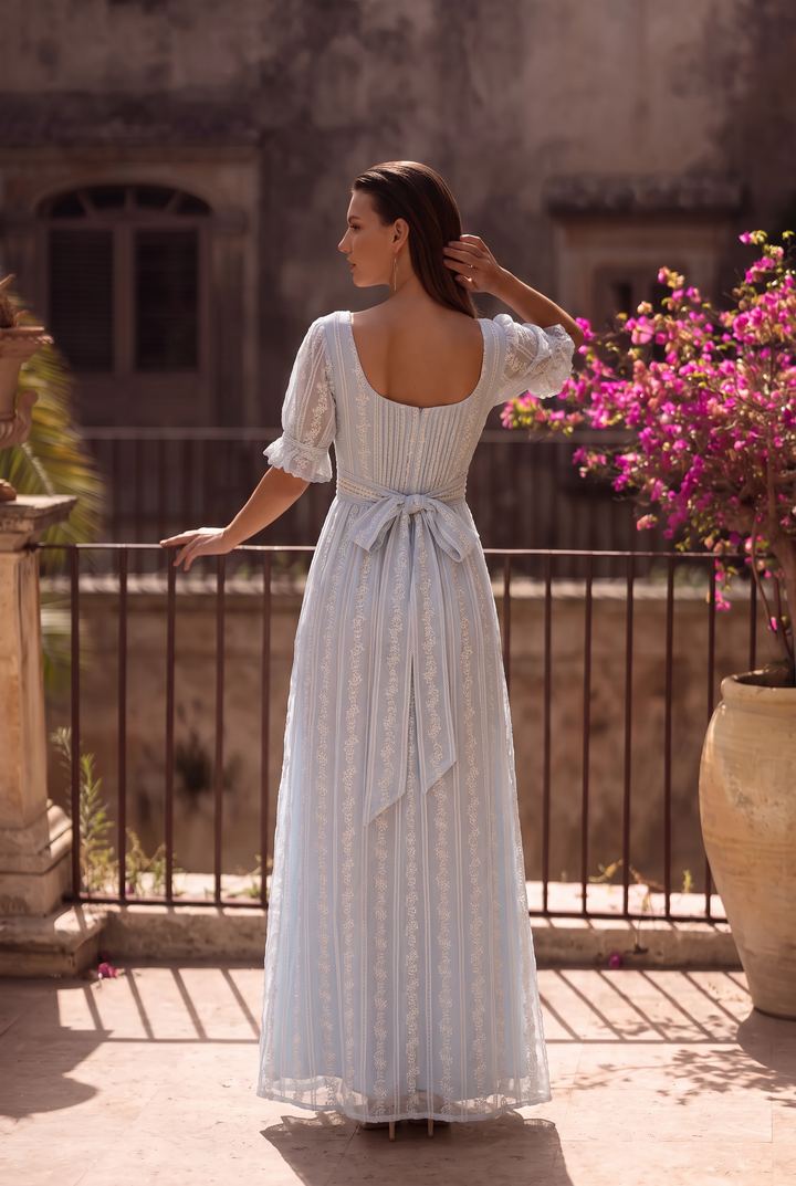 Luxury Blue Bridgerton Regency Era Ball Gown -Empire Waist Dress - Plus Size