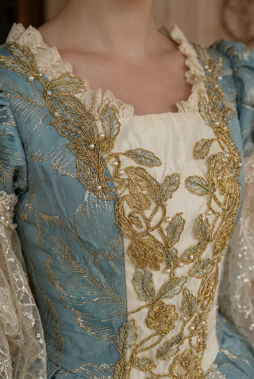 Marie Antoinette Rococo Style Dress in Blue and Ivory with Layered Ski –  WonderlandByLilian