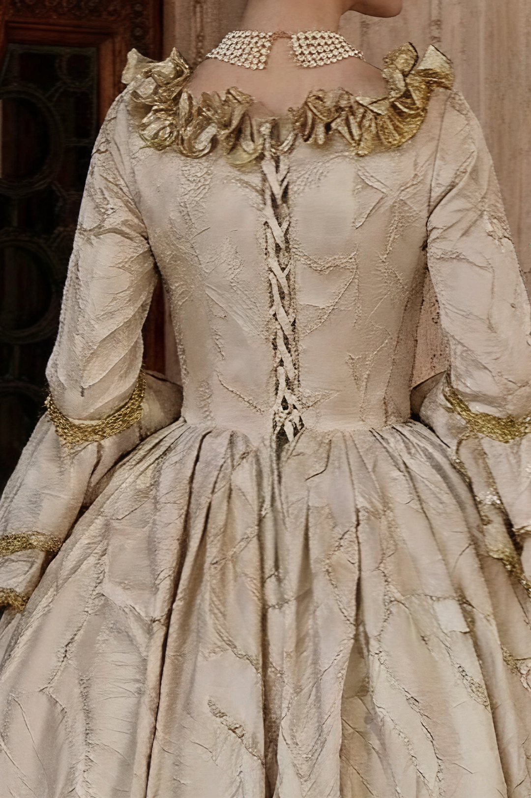 Marie Antoinette Rococo Style Dress in Cream and Rose Pink with Ruffle Trim and Lace Sleeves – Victorian Ball Gown Plus Size