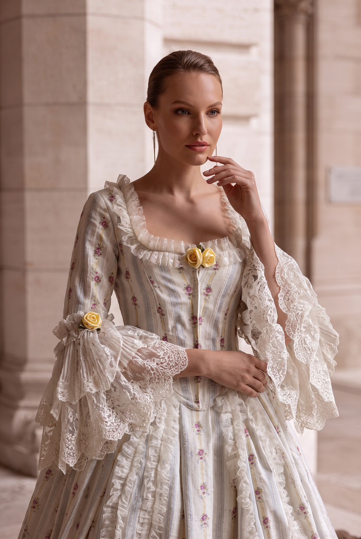 Marie Antoinette Baby Blue and Cream  Ball Gown - Rococo Style Dress and Baroque Wedding Dress with Lace Plus Size