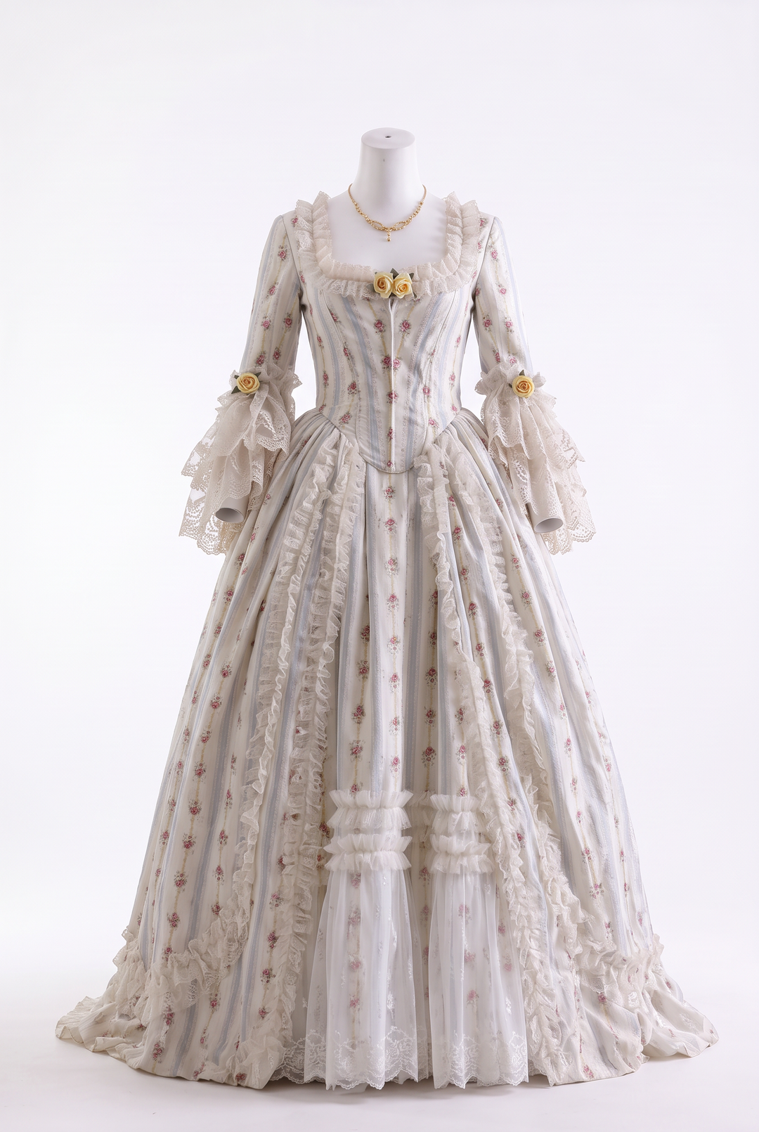 Marie Antoinette Baby Blue and Cream  Ball Gown - Rococo Style Dress and Baroque Wedding Dress with Lace Plus Size