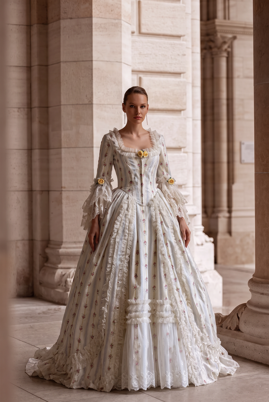 Marie Antoinette Baby Blue and Cream  Ball Gown - Rococo Style Dress and Baroque Wedding Dress with Lace Plus Size