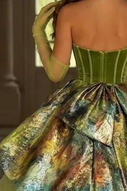 Mint Green Corset Evening Dress with Painterly Silk - Green Off-Shoulder Ball Gown Plus Size