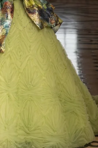 Mint Green Corset Evening Dress with Painterly Silk - Green Off-Shoulder Ball Gown Plus Size