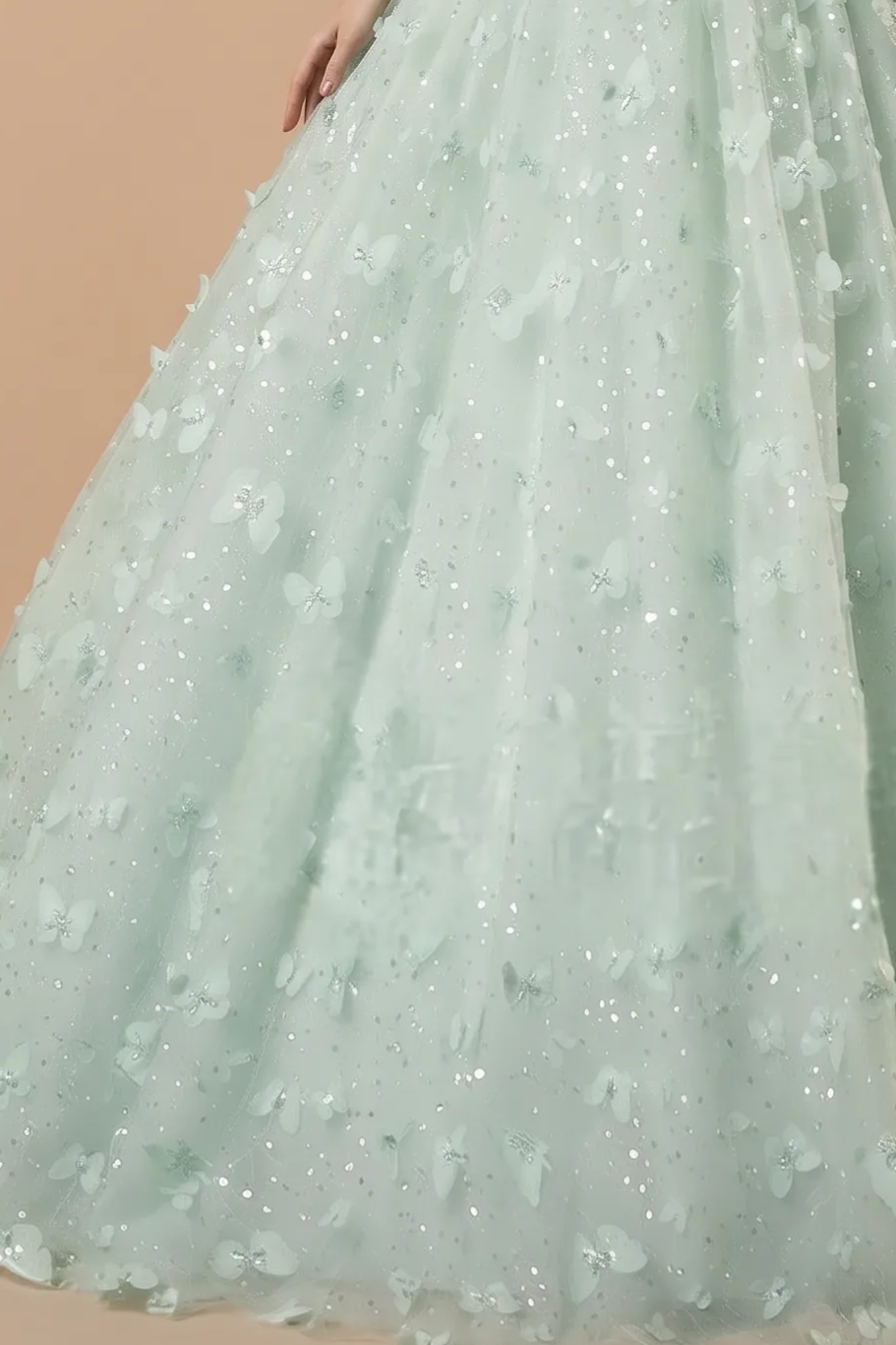 Mint Green Evening Dress with Floral Appliqué - Green Tulle Evening Gown with Corset Plus Size