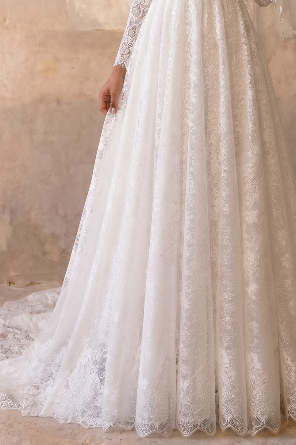 Modest Luxury Lace Wedding Dress with High Neck-Long Sleeves and A-Line Skirt – Elegant Bridal Gown Plus Size