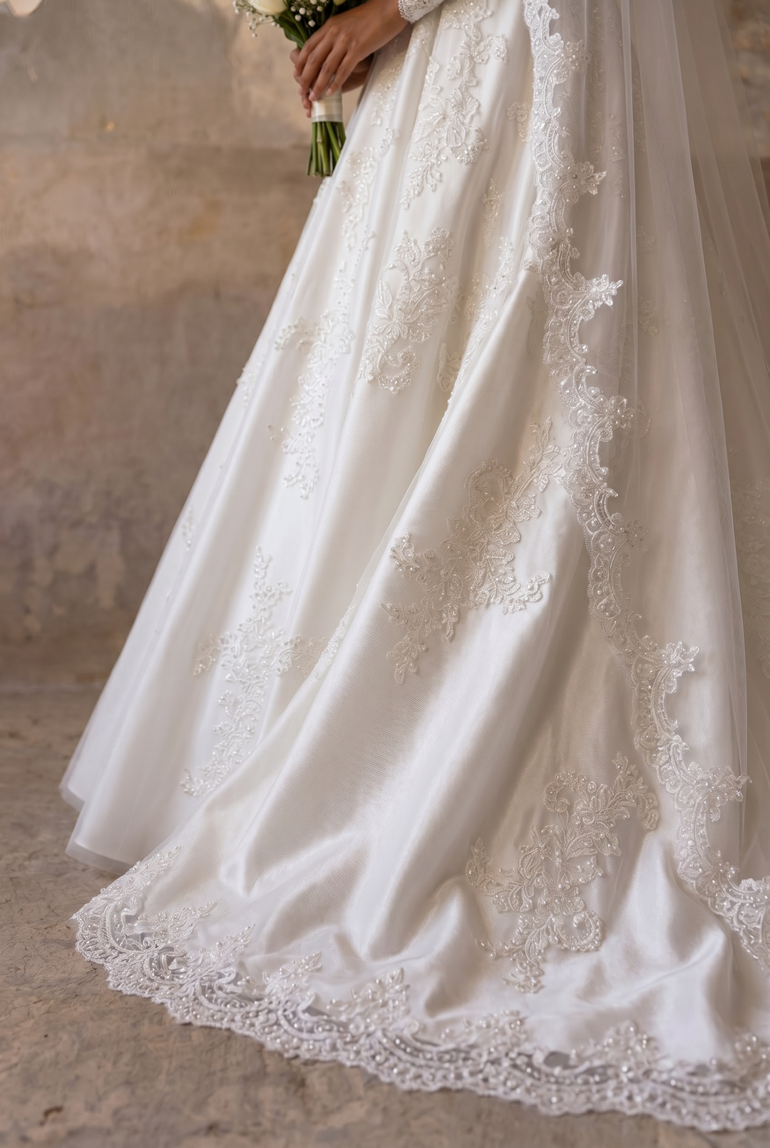 Modest Luxury Wedding Dress with High Neck Lace- Long Sleeves and Cathedral Train – Elegant A-Line Bridal Gown Plus Size