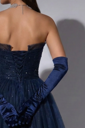 Navy Blue Gauze Sequins Ball Gown - Formal Dress Plus Size