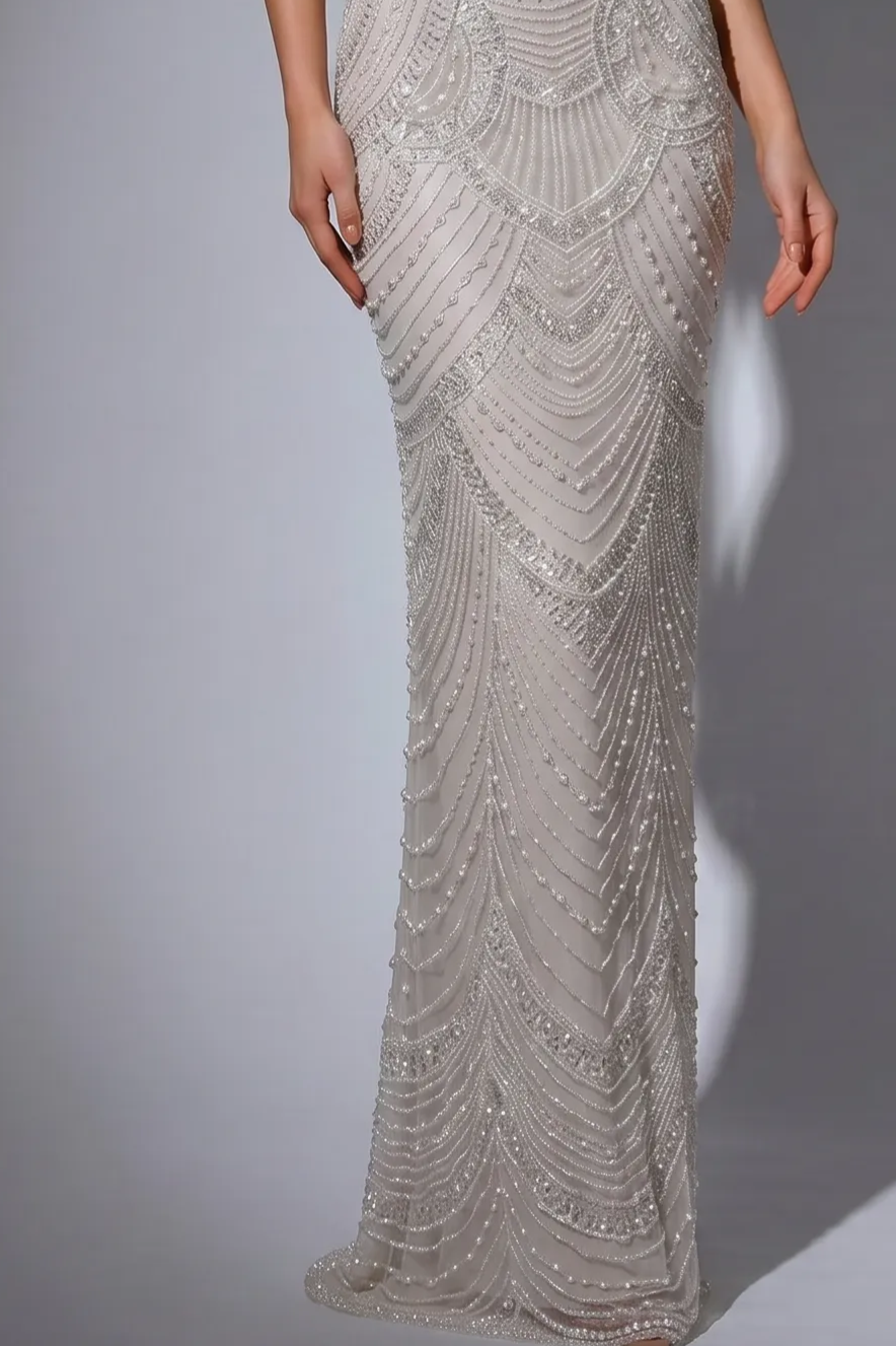 Nude Pretty Sequin Dress and Beaded Halter Dress - Elegant Sequin High Neck Evening Gown Plus Size