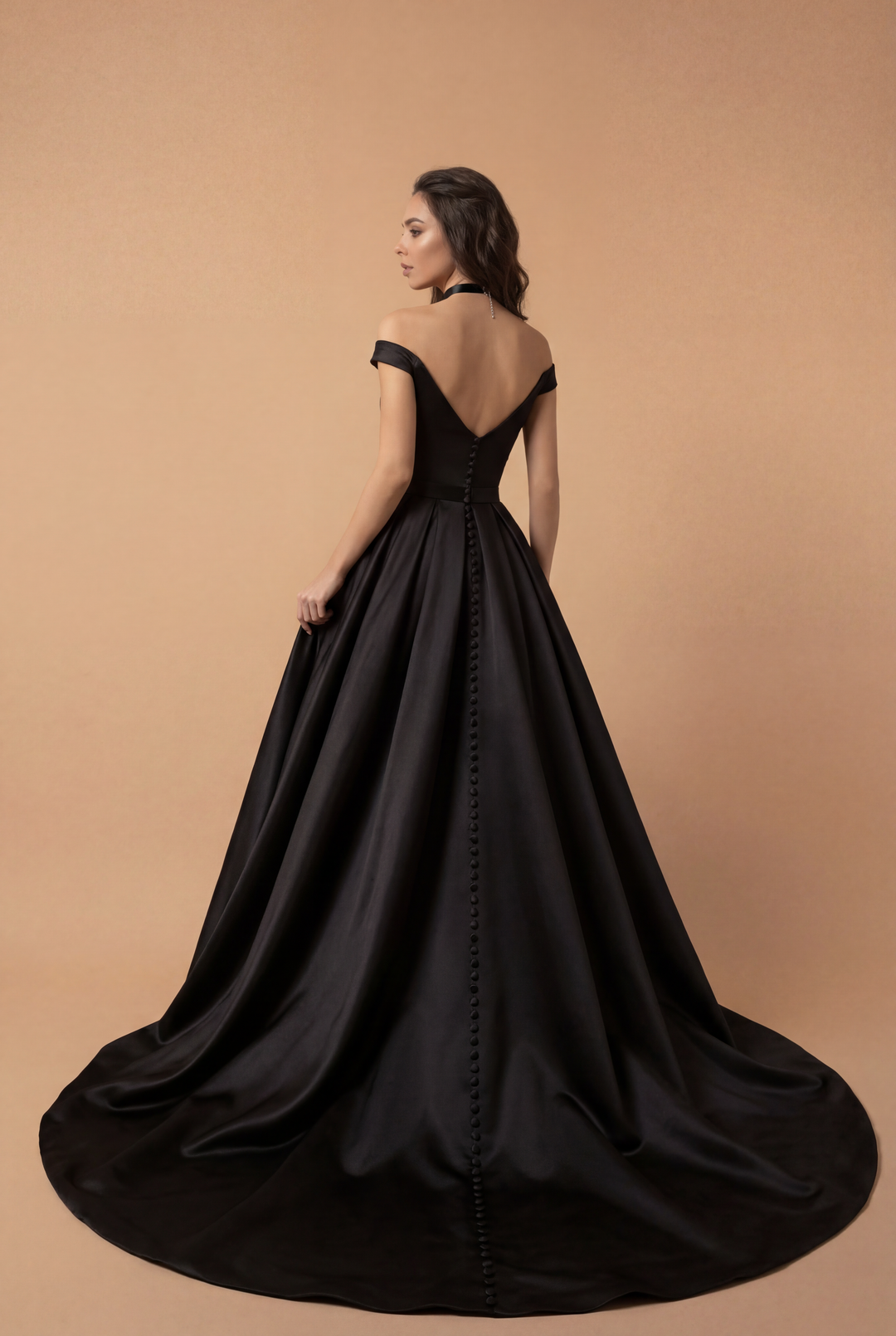 Off-shoulder Gothic Black A-Line Elegant Satin Ball Gown Wedding Dress WonderlandByLilian Off-shoulder Gothic Black A-Line Elegant Satin Ball Gown Wedding Dress WonderlandByLilian