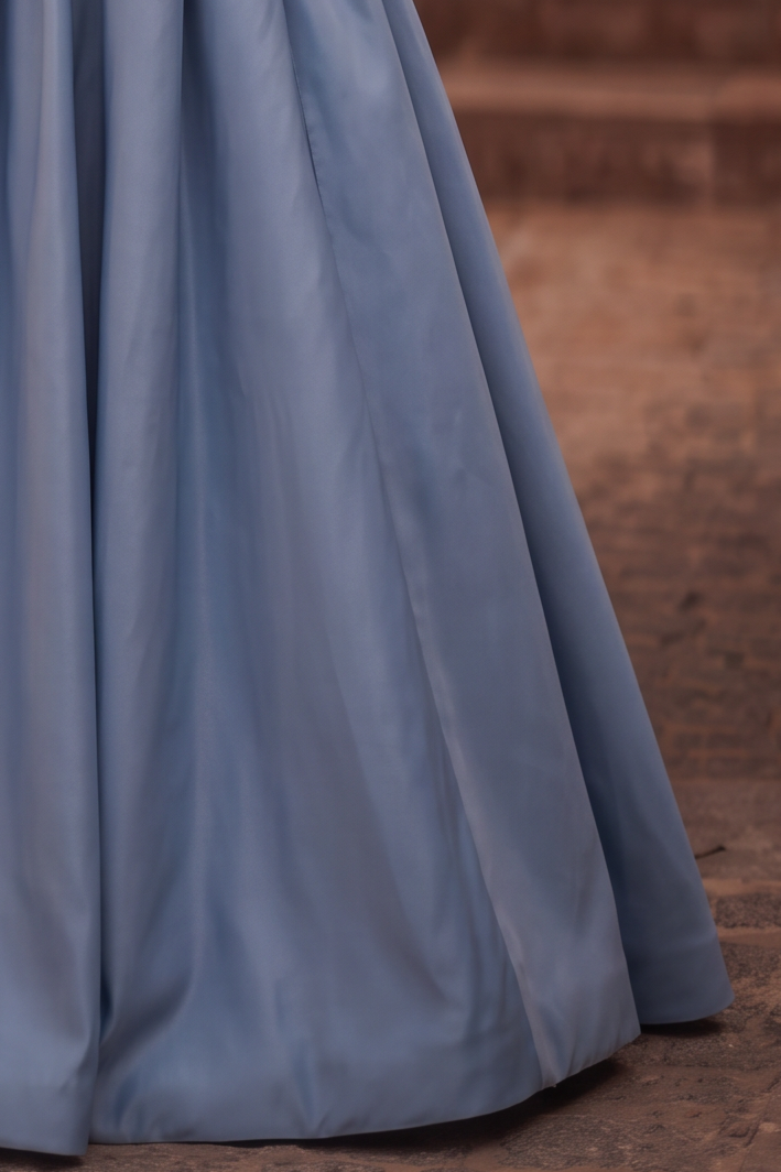 Off Shoulder Blue Princess Style Satin Prom Dress With Crystal - Ball Gown Plus Size