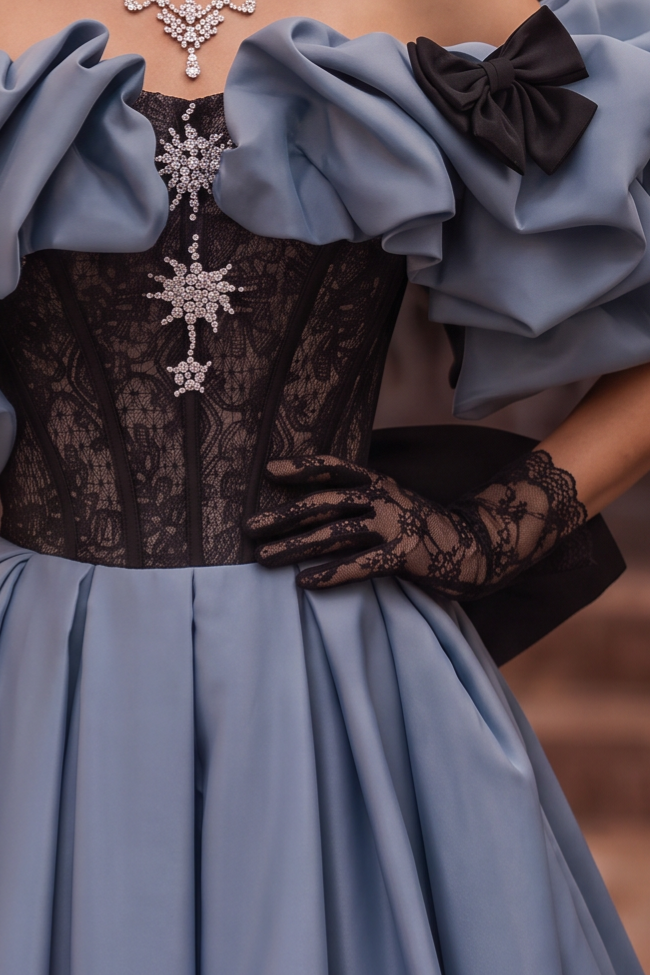 Off Shoulder Blue Princess Style Satin Prom Dress With Crystal - Ball Gown Plus Size
