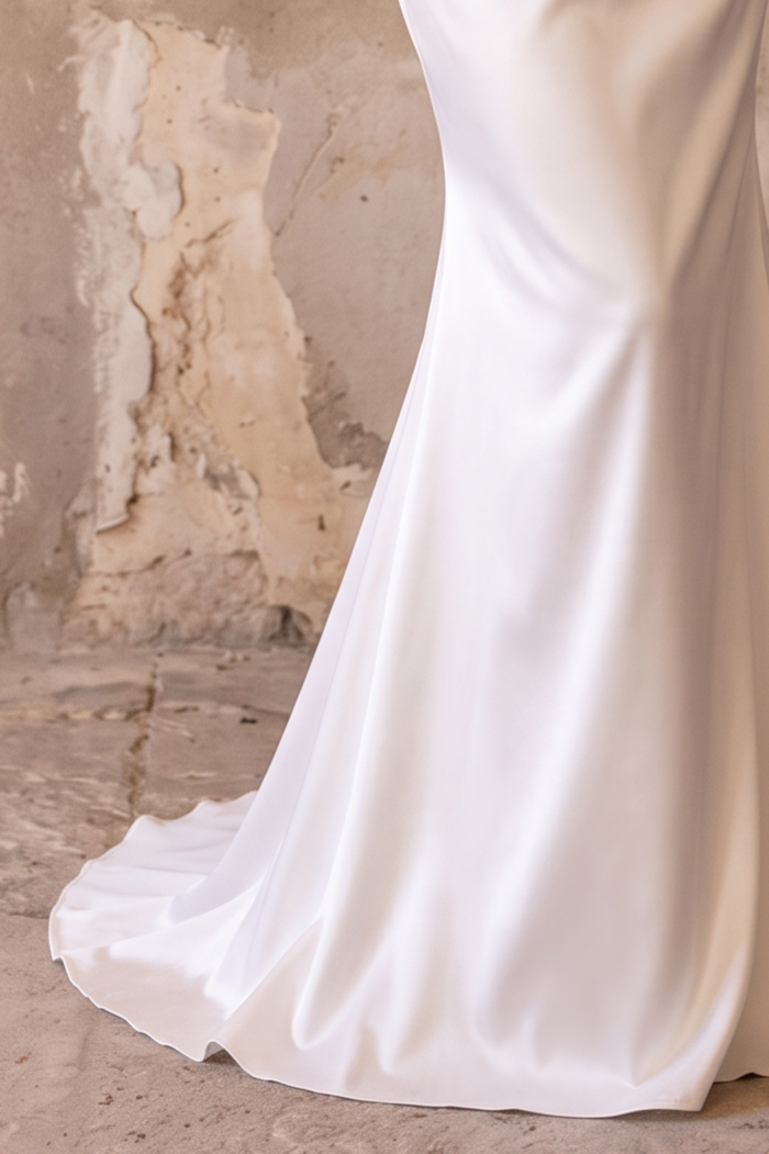 Off the Shoulder Satin Mermaid Wedding Dress with Draped Bodice & Corset Back Bridal Gown Plus Size