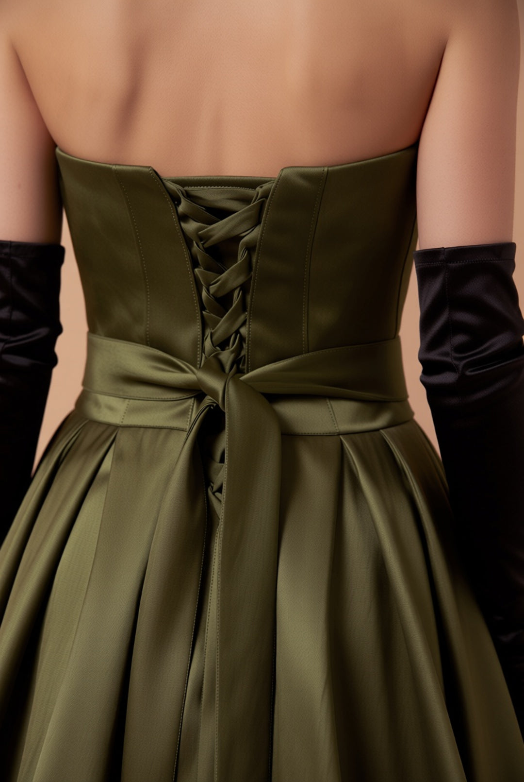Olive Green Evening Dress with Waist Tie - Satin Strapless Wedding Dre WonderlandByLilian Olive Green Evening Dress with Waist Tie - Satin Strapless Wedding Dre WonderlandByLilian