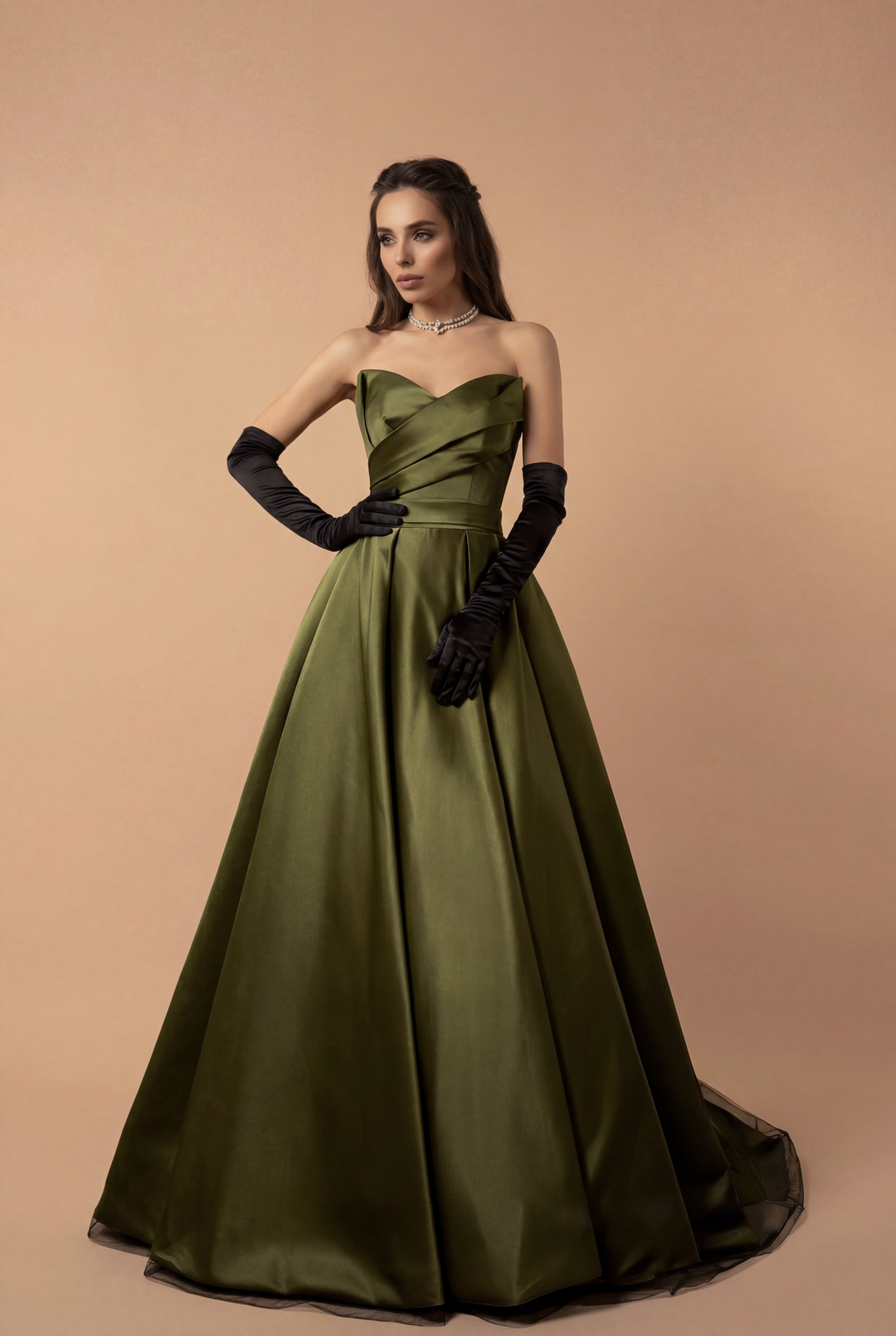 Olive Green Evening Dress with Waist Tie - Satin Strapless Wedding Dre WonderlandByLilian Olive Green Evening Dress with Waist Tie - Satin Strapless Wedding Dre WonderlandByLilian
