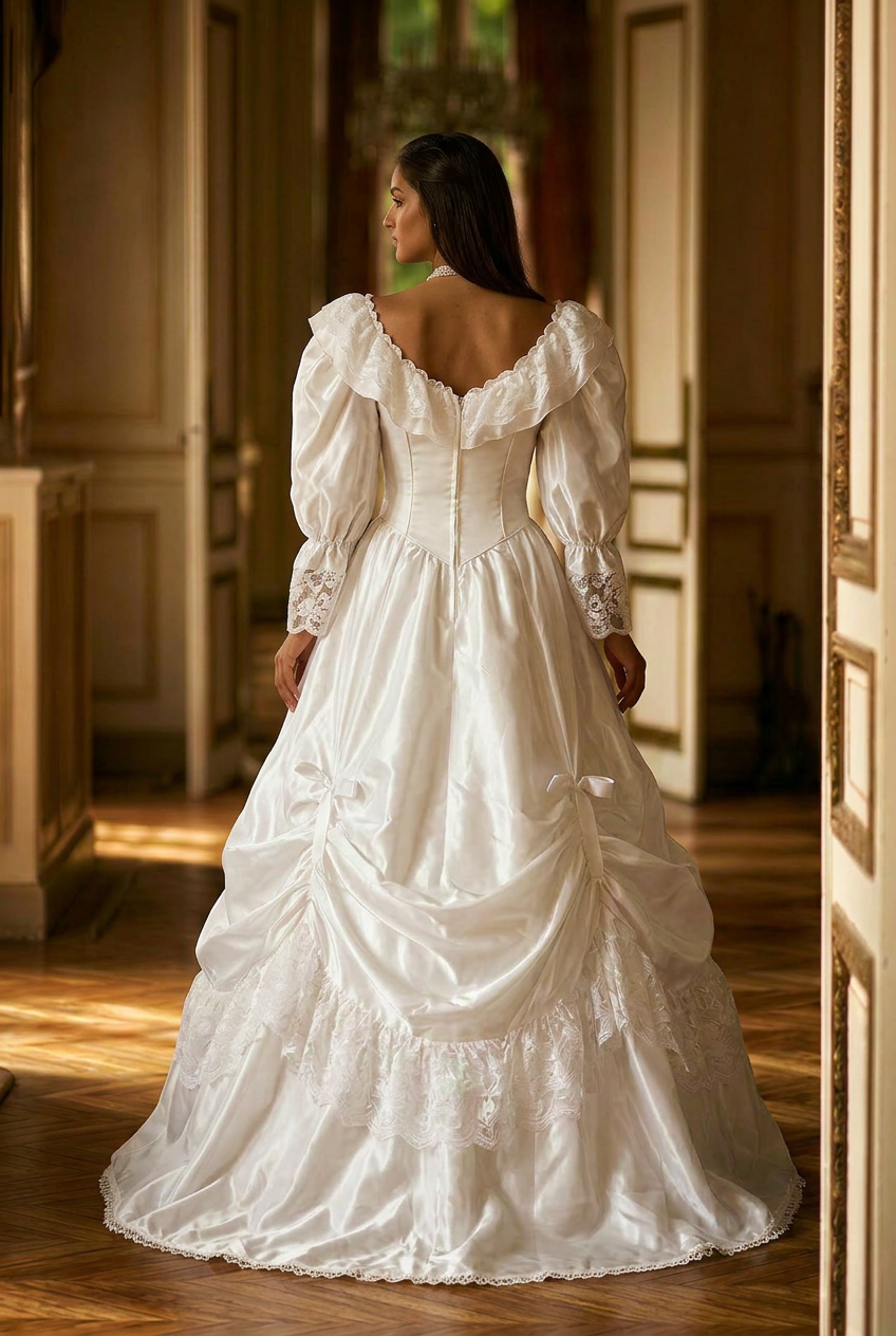 Pearl Château – Victorian Ball Gown Satin Wedding Dress Rococo Inspired Bridal Gown Princess Formal Dress Fairy Tale Wedding Gown Plus Size
