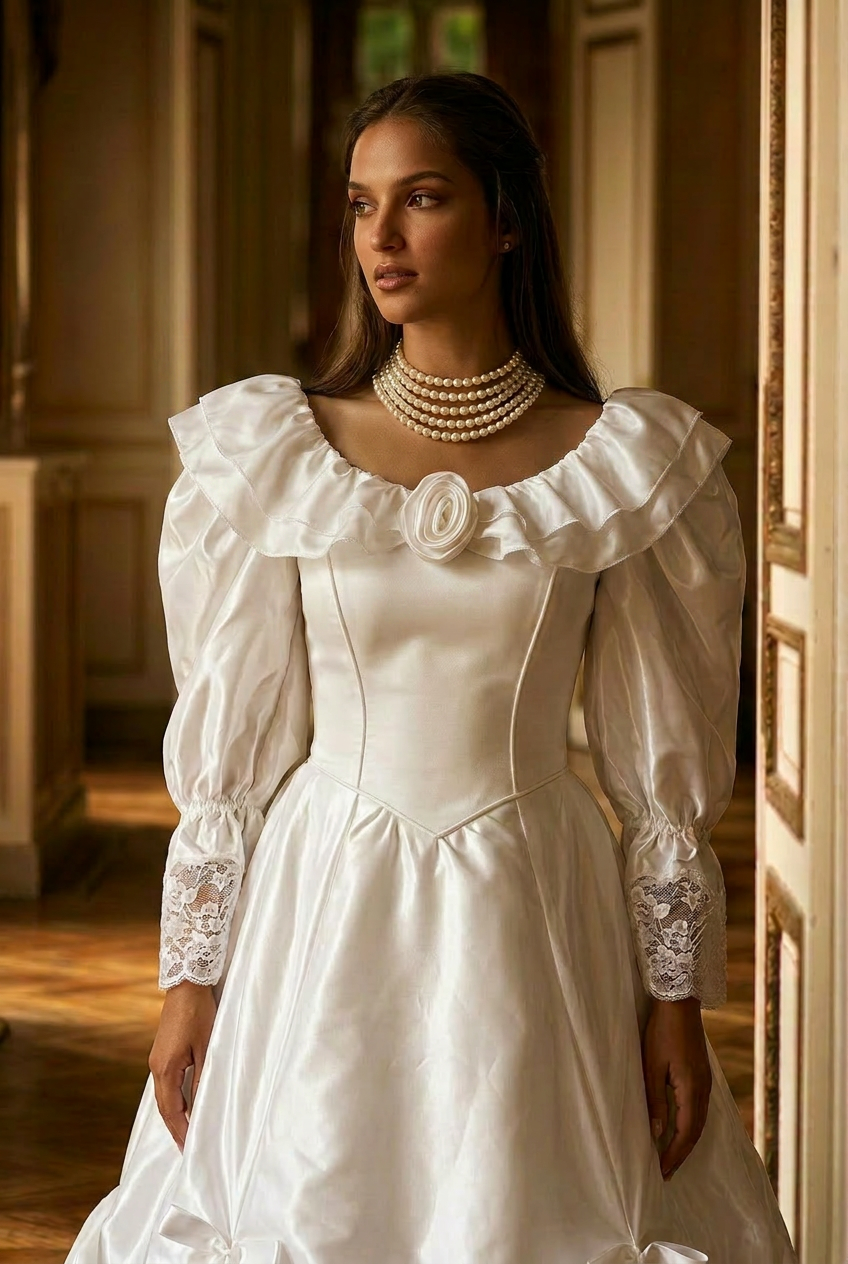 Pearl Château – Victorian Ball Gown Satin Wedding Dress Rococo Inspired Bridal Gown Princess Formal Dress Fairy Tale Wedding Gown Plus Size