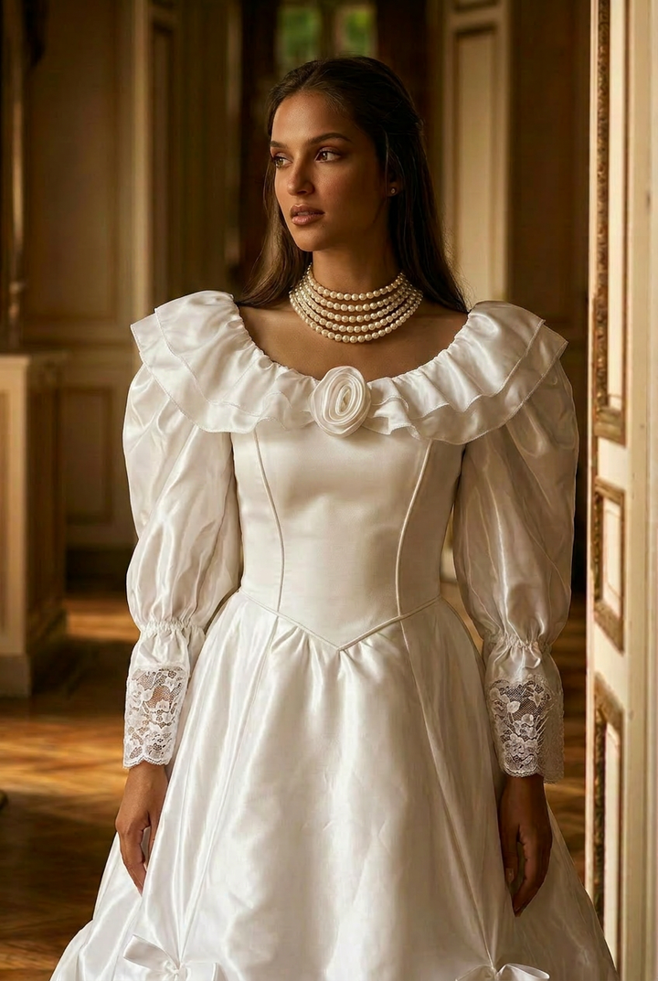 Pearl Château – Victorian Ball Gown Satin Wedding Dress Rococo Inspired Bridal Gown Princess Formal Dress Fairy Tale Wedding Gown Plus Size