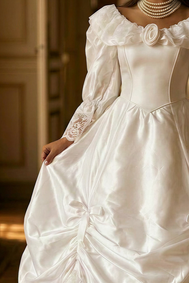 Pearl Château – Victorian Ball Gown Satin Wedding Dress Rococo Inspired Bridal Gown Princess Formal Dress Fairy Tale Wedding Gown Plus Size
