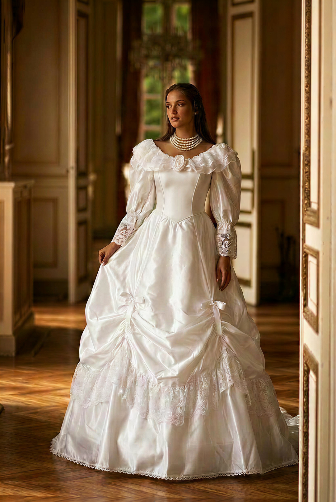 Pearl Château – Victorian Ball Gown Satin Wedding Dress Rococo Inspired Bridal Gown Princess Formal Dress Fairy Tale Wedding Gown Plus Size Size 22W