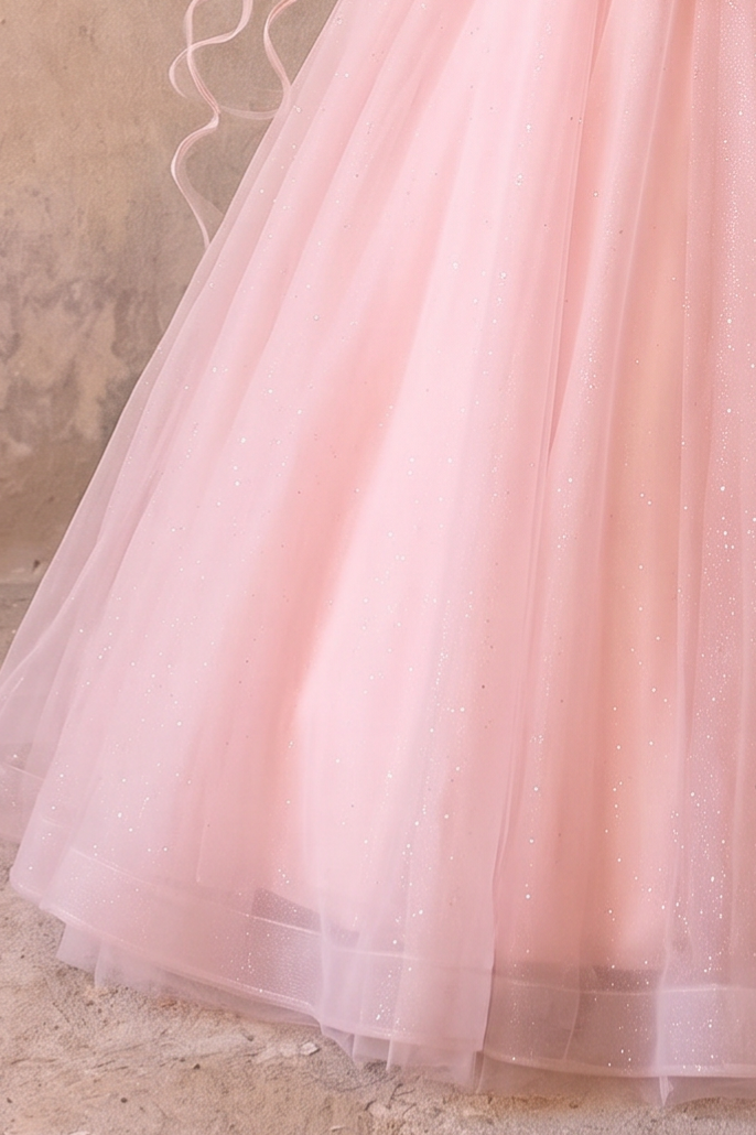 Pink Fairy Wedding Dress with 3D Floral Bodice - Off the Shoulder Tulle Ball Gown with Oversized Bow - Romantic Wedding Dress Plus Size