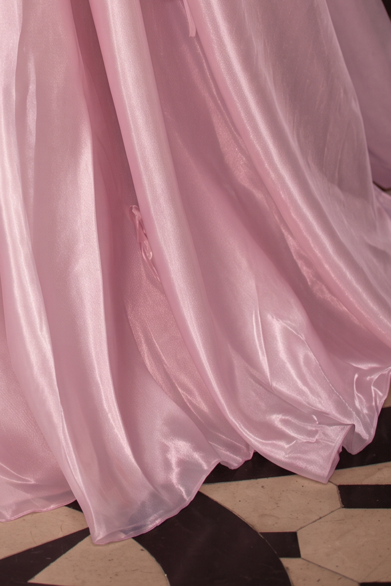 Blush Pink Off-Shoulder Evening Gown with Floral Appliqué – Satin Evening Dress with Lace-Up Back Plus Size