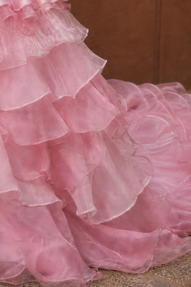 Pink Floral Mermaid Gown with 3D Flower Appliqué and Ruffled Evening Dress Plus Size