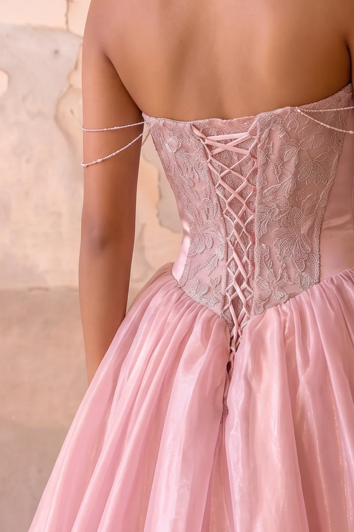 Pink Floral Wedding Dress with Corset Back - Off the Shoulder Satin Gown with Tulle Skirt - Romantic Ball Gown Plus Size