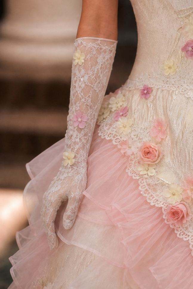 Pink Rococo Ball Gown Tiered Ruffle Dress with Lace Corset and Floral Appliqué Plus Size